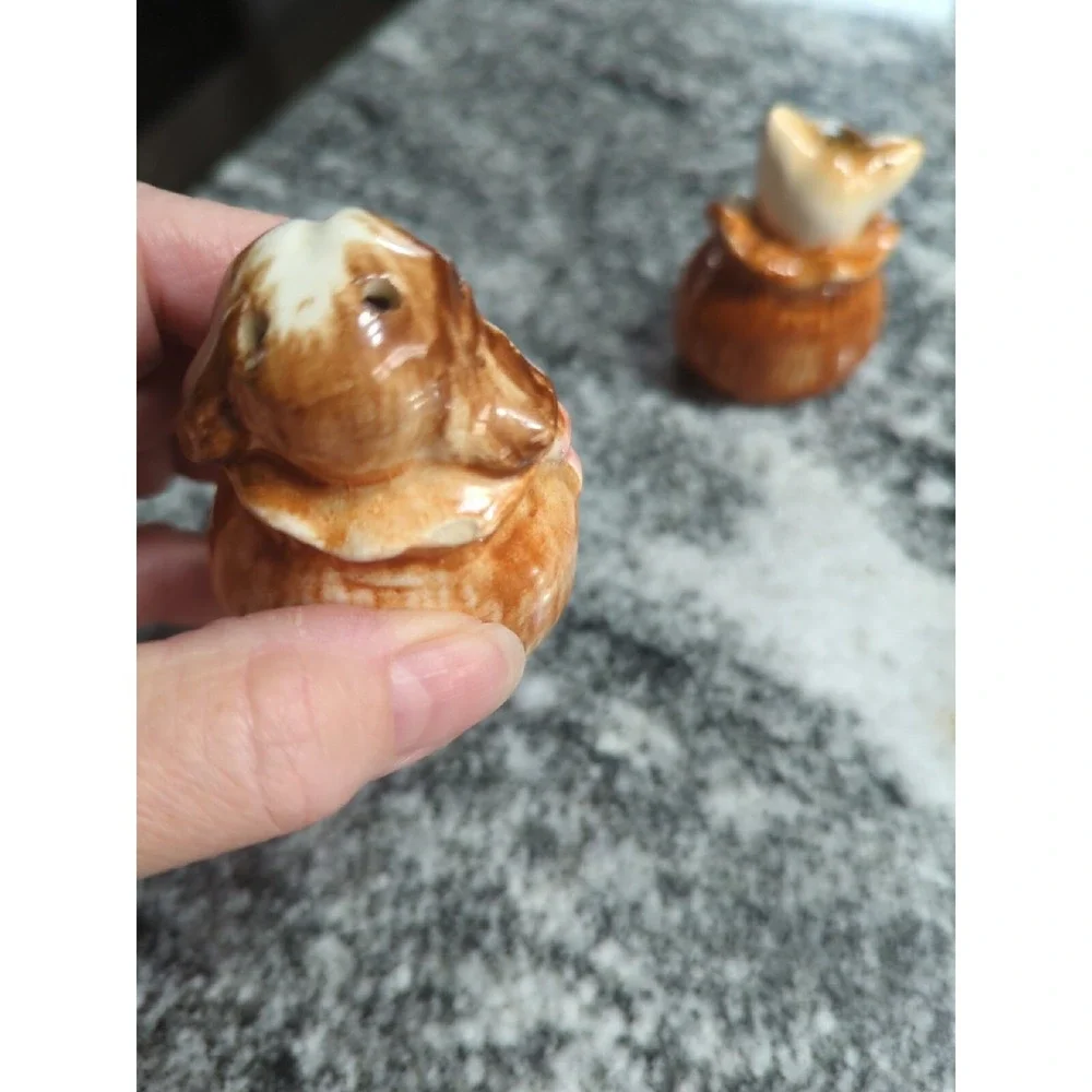 Vintage Kitty Cat & Puppy Dog Salt & Pepper Shakers with Cork Stoppers